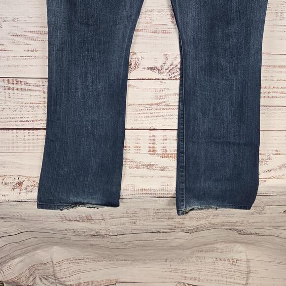 7 For All Mankind Jeans Mens 33x30 Blue Bootcut Denim Distressed Western Cowboy - Picture 6 of 14
